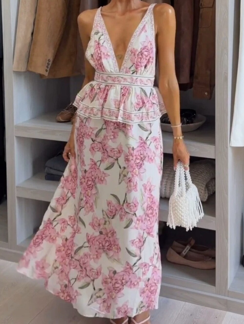 H&M FLORAL LINEN-BLEND PEPLUM DRESS SIZE M - Picture 13 of 16